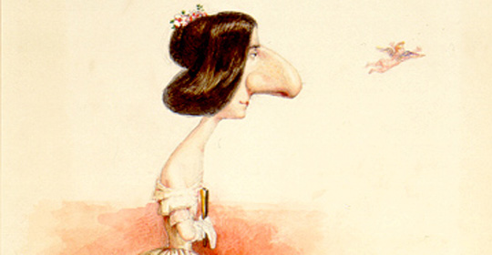 Filippo Caetani, Caricatura di Madame Neuman, acquerello, 1840 ca. Filippo Caetani, Caricatura di Madame Neuman, acquerello, 1840 ca.
