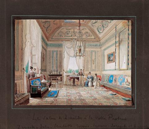 Jodocus Sebastiaen van den Abeele Un salotto di Villa Paolina a Roma con la Principessa Zenaide, i figli e la sorella Charlotte
