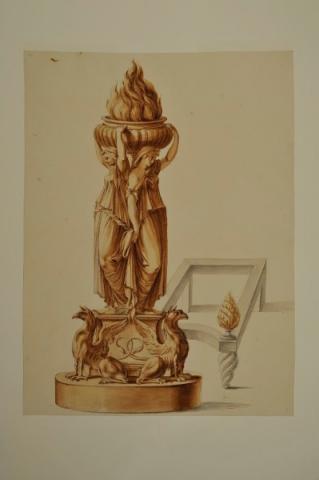 Alare in bronzo dorato con ippogrifi e cariatidi penna, inchiostro, acquarello su carta inv. MN 8583
